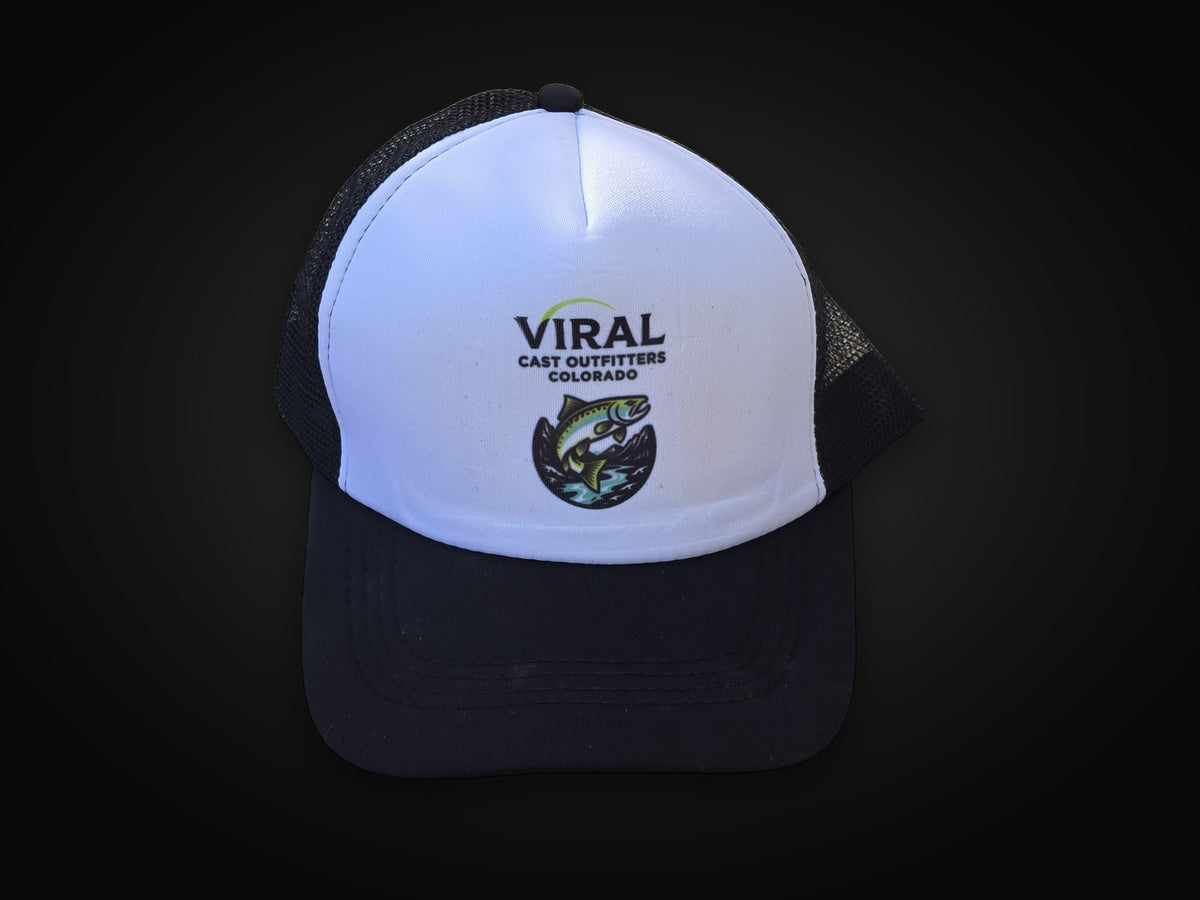 Black and white Viral Cast Outfitters trucker hat.