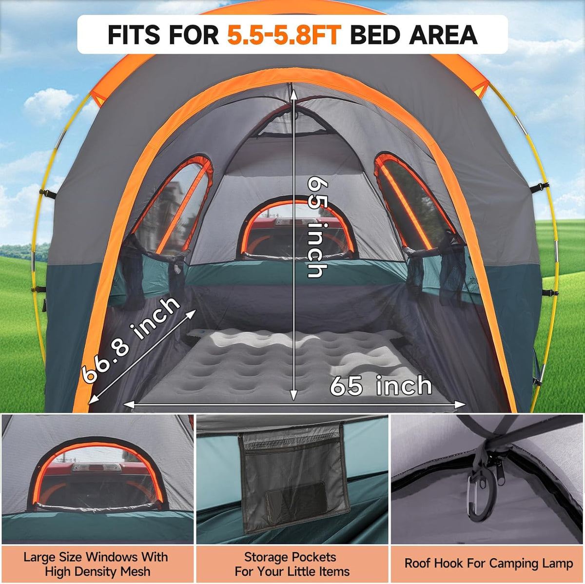 Umbrauto Truck Bed Tent with Awning,Fits 5.5-5.8 ft Truck Beds | PU3000mm Waterproof Pickup Tent
