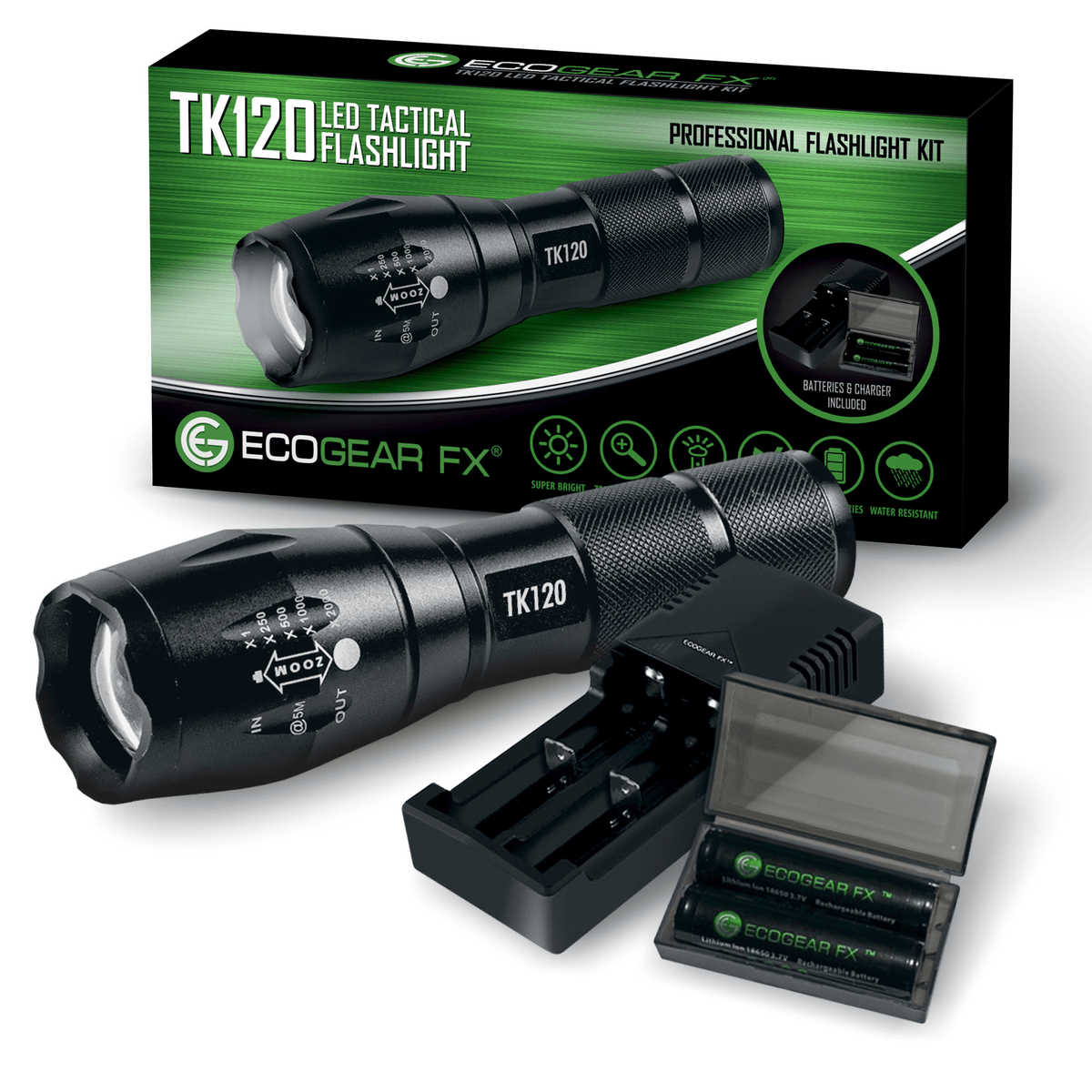 EcoGear FX TK120 Professional LED Flashlight Kit with Batteries and Charger-0