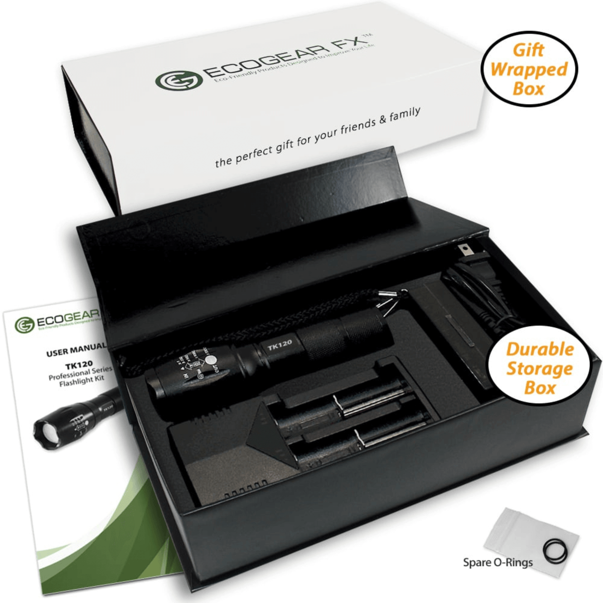 EcoGear FX TK120 Professional LED Flashlight Kit with Batteries and Charger-2