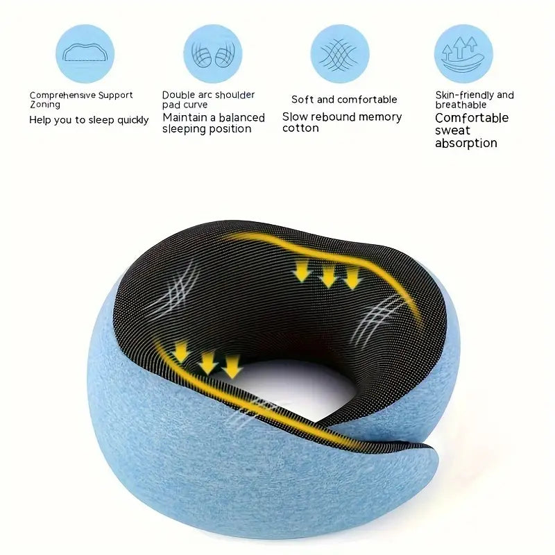 All-Season Travel Pillow - Pure Memory Foam Neck Pillow - Grey+Blue-4