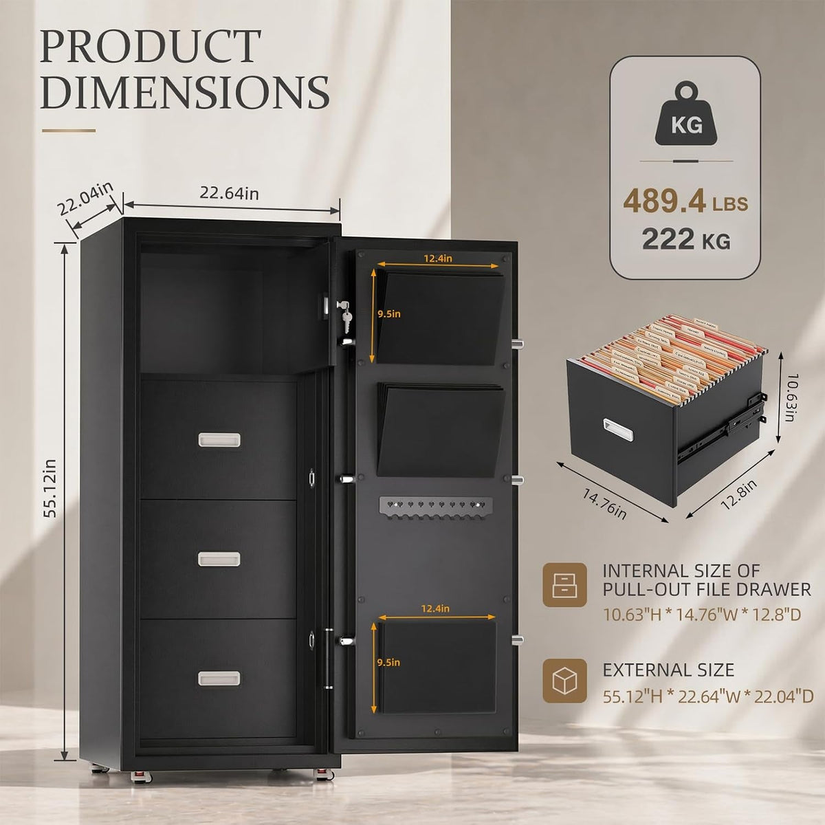 55 Inch Tall Fireproof Professional Filing Cabinet-2