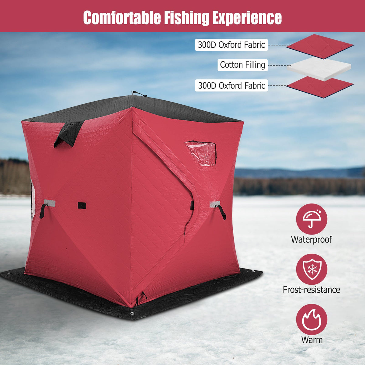 Portable 2 Person Ice Shanty with Cotton Padded Walls