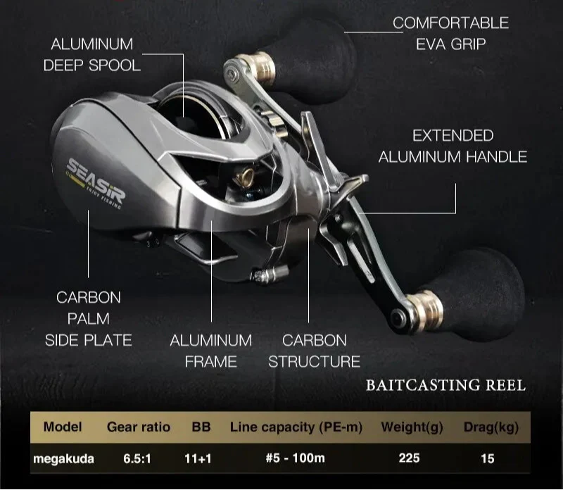 Baitcasting Jigging Reel Double Handle Right Hand Silver-2