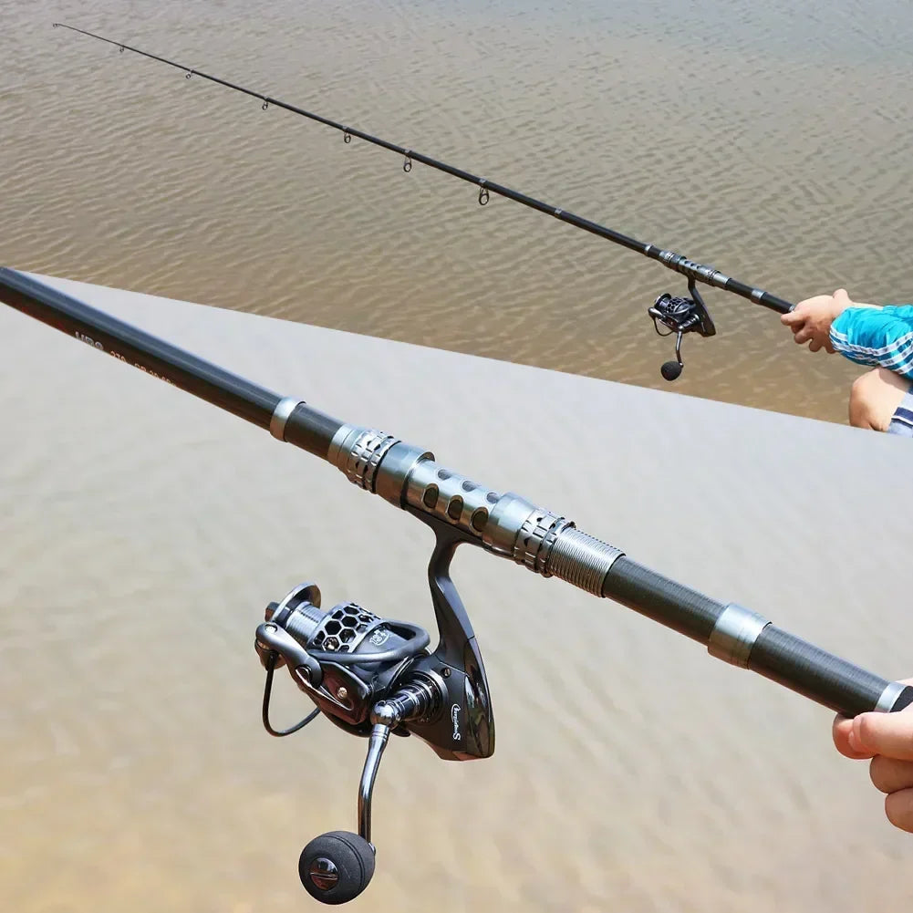 Telescopic Rod and Spinning Reel Carbon Fiber Travel Set Black-4