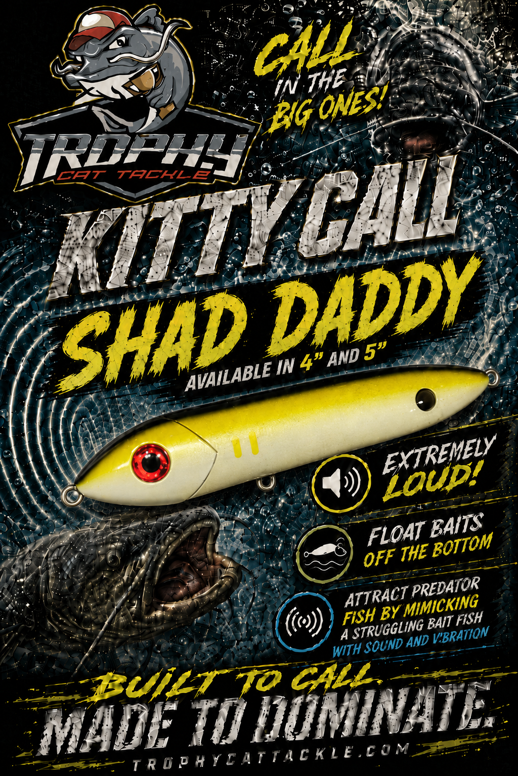 XL 5" Kitty Call Catfish Rattles – 4 Pack | Trophy Cat Tackle