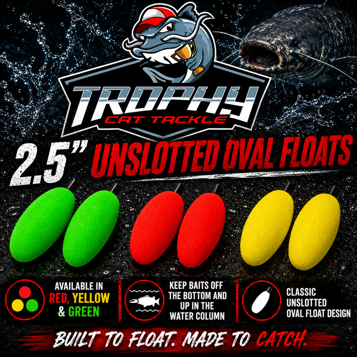 2.5" Unslotted Oval Catfish Floats – 10 Pack | Trophy Cat Tackle