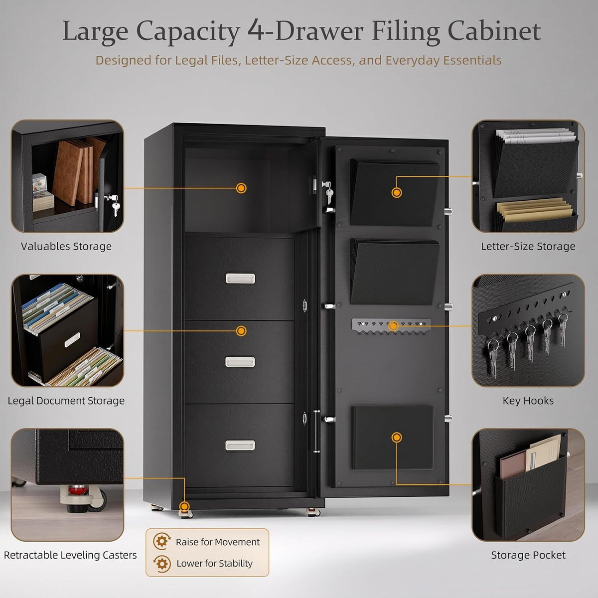 55 Inch Tall Fireproof Professional Filing Cabinet-3