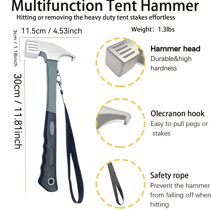 Camping Hammer with 12 Tent Pegs Kit-3