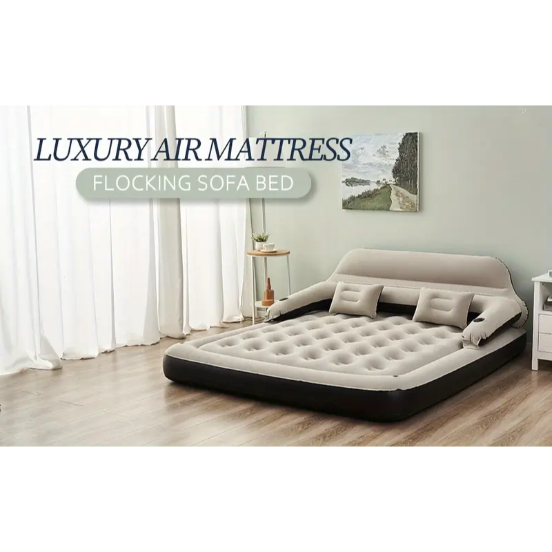 Inflatable Air Mattress with Headboard & Pillows-2