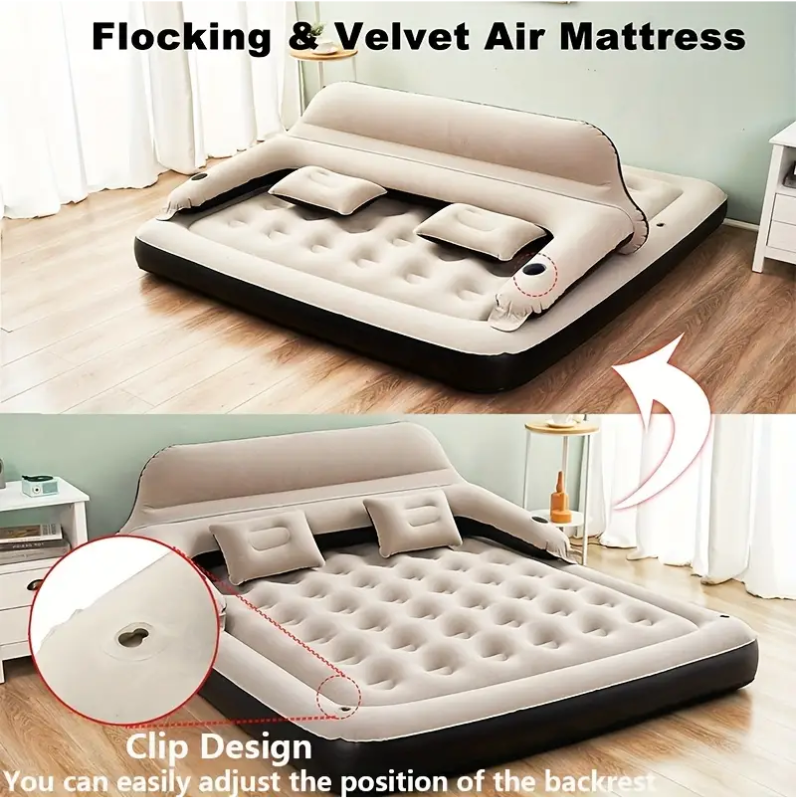 Inflatable Air Mattress with Headboard & Pillows-3