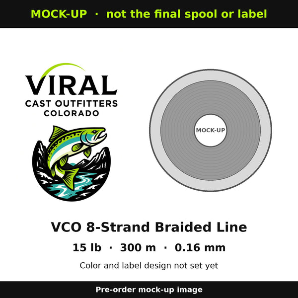 Mock-up image of the VCO 8-Strand Braided Line, 15 lb, 300 m spool (not the final spool or label)
