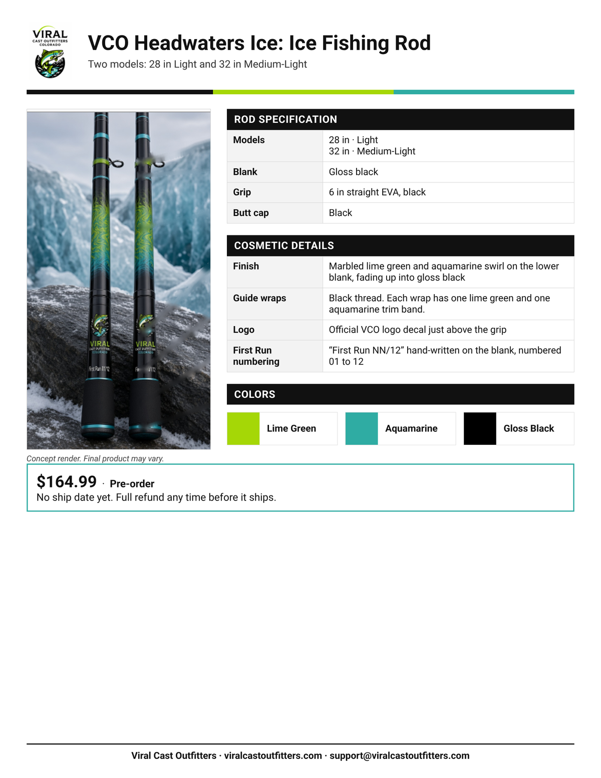 VCO Headwaters Ice spec sheet